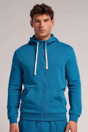 Men Intimissimi Cotton Zip Hoodie Turquoise | 3085179-RY