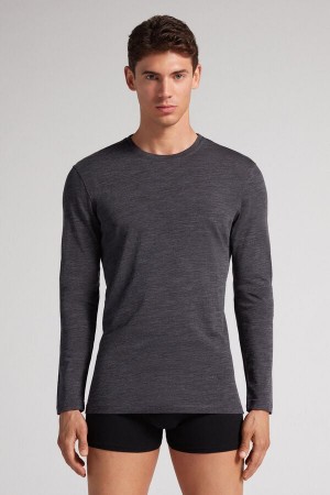 Men Intimissimi Crew-Neck Merino-Wool Long Sleeve Grey | 3875409-UN