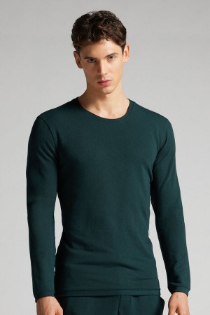 Men Intimissimi Modal-Cashmere Long Sleeve Dark Green | 6832594-AF