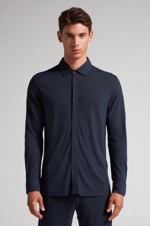 Men Intimissimi Modal And Silk Piqué Shirt Black | 4586103-TX