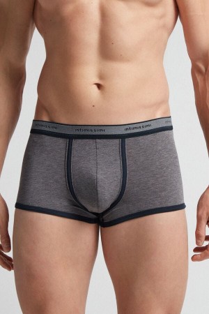 Men Intimissimi Natural Fresh Cotton Boxer Deep Grey / Blue | 0214837-HD