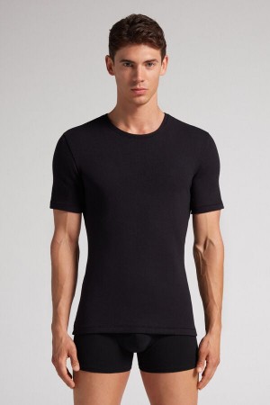 Men Intimissimi Short-Sleeve Modal-Cashmere T-Shirt Black | 1507463-QR