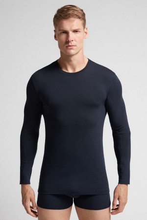 Men Intimissimi Stretch Superior Cotton Long Sleeve Black | 3670214-TE