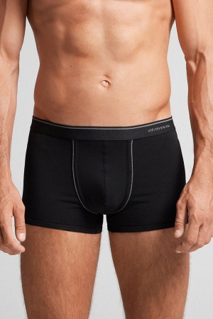 Men Intimissimi Superior Cotton With Exposed Elastic Boxer Black / Deep Grey | 4305691-AI