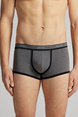 Men Intimissimi Superior Cotton With Logo Boxer Deep Grey / Black | 6348925-HD