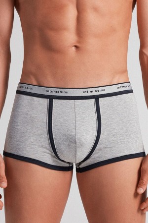 Men Intimissimi Superior Cotton With Logo Boxer Light Grey / Blue | 8324671-BE