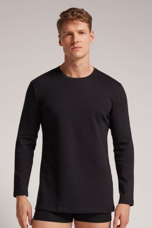 Men Intimissimi Top In Warm Cotton Long Sleeve Black | 4853629-OP