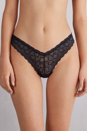 Women Intimissimi 80s-Style Lacezilian Briefs Black | 0254971-EV