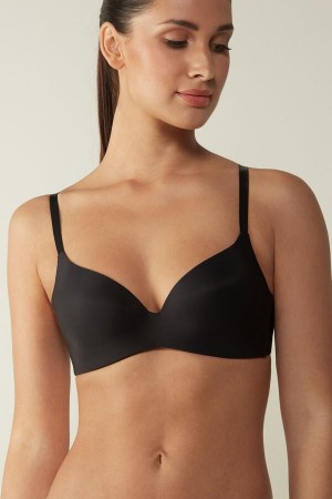 Women Intimissimi Adele Wireless Boost Triangle Ultralight Microfiber Bra Black | 6741325-GZ