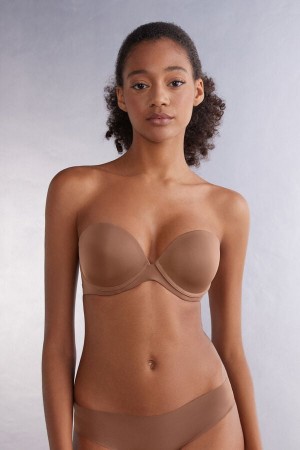 Women Intimissimi Anna Bandeau Ultralight Microfiber Bra Dark Beige | 8327496-JQ