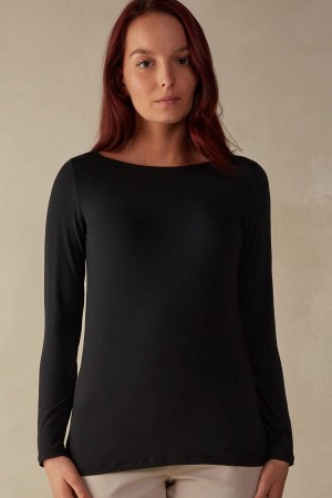 Women Intimissimi Bateau Neck In Micromodal Long Sleeve Black | 6254918-LW