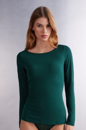 Women Intimissimi Bateau Neck In Micromodal Long Sleeve Green | 3829456-JT