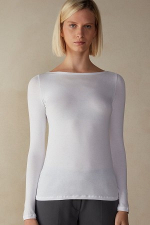 Women Intimissimi Bateau Neck In Micromodal Long Sleeve White | 8315679-AH