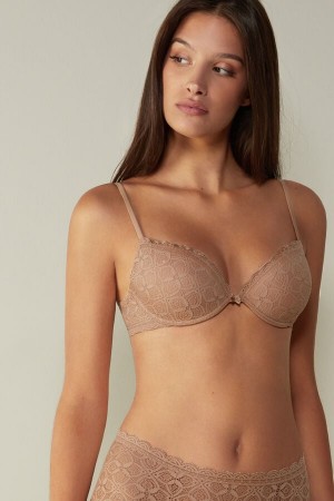 Women Intimissimi Bellissima Push-Up Lace Bra Orange Beige | 6180542-BU