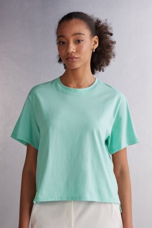 Women Intimissimi Boxy Fit Cotton Short Sleeve Green | 5602873-NK