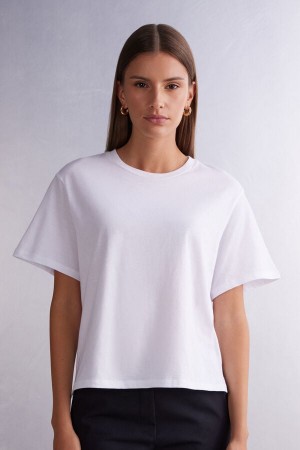 Women Intimissimi Boxy Fit Cotton Short Sleeve White | 9480613-EX