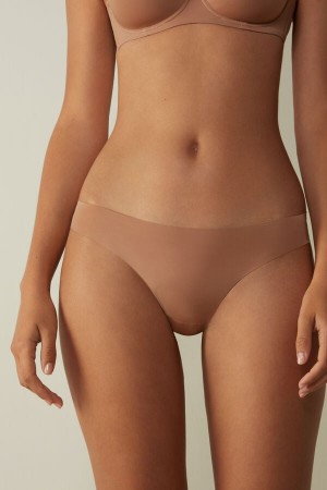 Women Intimissimi Brazilian Seamless Ultra Light Microfiber Briefs Beige | 0194758-QV