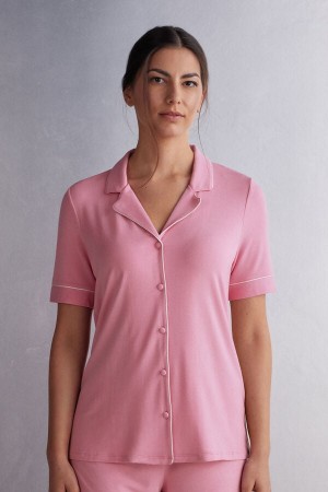 Women Intimissimi Button Up In Modal Shirt Pink | 9156437-AC