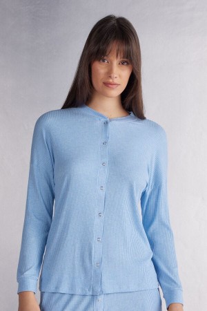 Women Intimissimi Chic Comfort Modal Button-Up Pajamas Blue | 4293760-HS