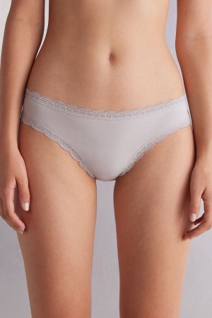 Women Intimissimi Cotton And Lace Panties Grey | 6983045-QD