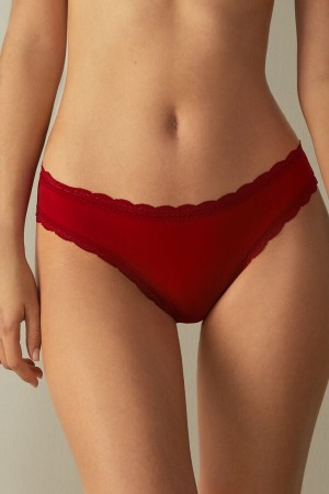 Women Intimissimi Cotton And Lace Panties Red | 2347819-ZN