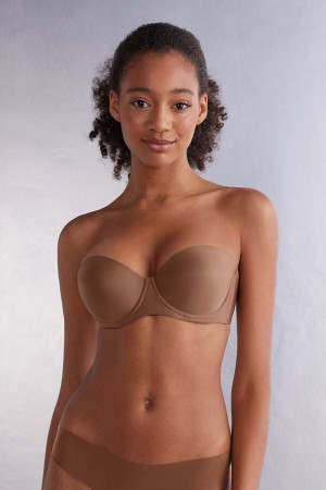 Women Intimissimi Giada Microfiber Bandeau Bra Dark Beige | 2643819-FS