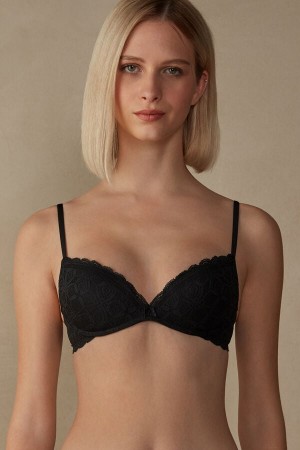 Women Intimissimi Gioia Super Push-Up Lace Bra Black | 1894326-EK