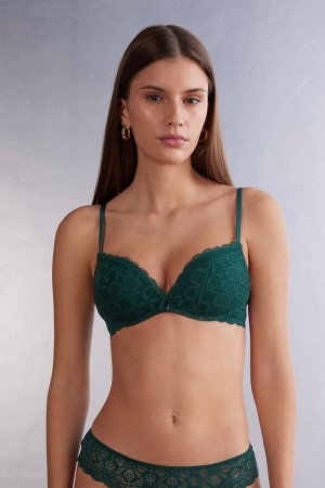 Women Intimissimi Gioia Super Push-Up Lace Bra Green | 1279085-ZC