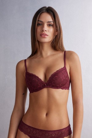 Women Intimissimi Gioia Super Push-Up Lace Bra Red | 3780426-FO