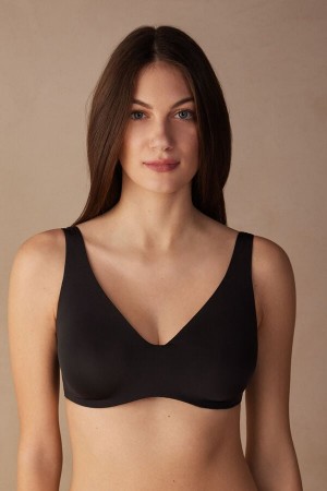 Women Intimissimi Greta Comfort Lounge Balconette Ultralight Microfiber Bra Black | 7609158-XD