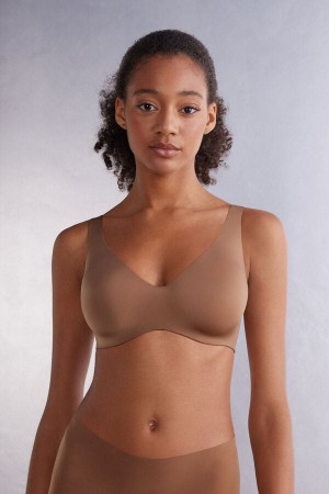 Women Intimissimi Greta Comfort Lounge Balconette Ultralight Microfiber Bra Dark Beige | 9604183-MS