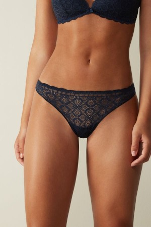 Women Intimissimi Lace And Microfiberzilian Briefs Blue | 5304621-AQ