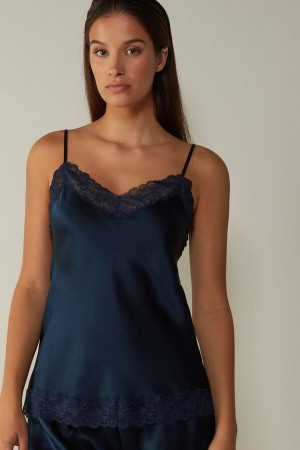 Women Intimissimi Lace And Silk Tank Top Blue | 3095421-PT