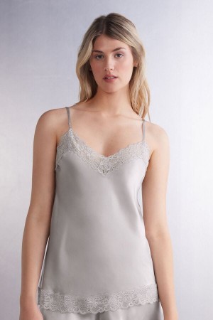 Women Intimissimi Lace And Silk Tank Top Grey | 4763821-GB