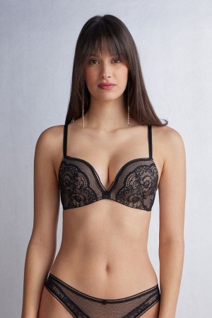 Women Intimissimi Lace Never Gets Old Monica Push-Up Bra Black | 6021478-BX