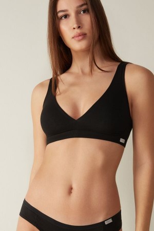 Women Intimissimi Lara Cotton Triangle Bra Black | 3198075-WZ