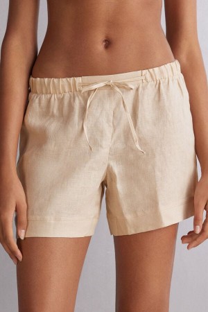 Women Intimissimi Linen Cloth Shorts Beige | 3209485-IV