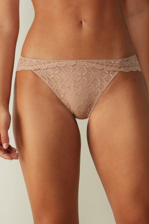 Women Intimissimi Low Rise Lace Panties Orange Beige | 2037864-UK