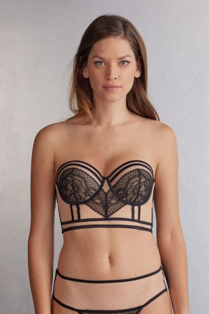 Women Intimissimi Luxury Moments Giada Bandeau Bustier Bra Black / Beige | 2413809-MB