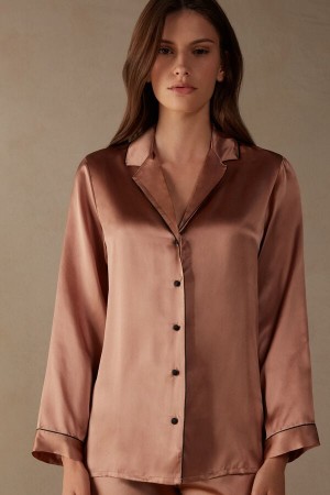 Women Intimissimi Mannish-Cut In Silk Satin Jacket Pink | 6958214-KD