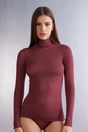 Women Intimissimi Modal Cashmere Ultralight High-Neck Long Sleeve Red | 0935467-HY