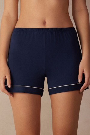 Women Intimissimi Modal With Contrast Trim Shorts Blue | 0517263-DJ