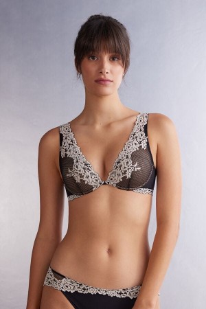 Women Intimissimi Pretty Flowers Elena Balconette Bra Black / White | 1647539-FW