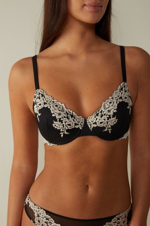 Women Intimissimi Pretty Flowers Francesca Balconette Bra Black / White | 8079631-TB