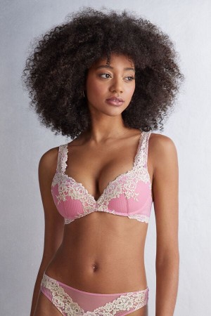 Women Intimissimi Pretty Flowers Gioia Super Push-Up Bra Pink / White | 9350876-GC