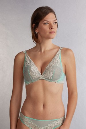 Women Intimissimi Pretty Flowers Giorgia Balconette Bra Green / White | 7035216-TV