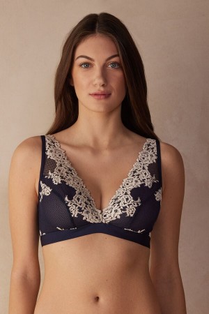 Women Intimissimi Pretty Flowers Lara Triangle Bra Deep Blue / Light Yellow | 2358907-ZF