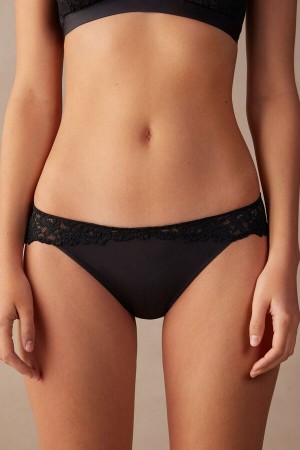 Women Intimissimi Pretty Flowers Panties Black | 8126305-UV