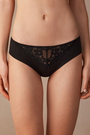 Women Intimissimi Pretty Flowers Seamless Cotton Panties Black | 1928457-WX