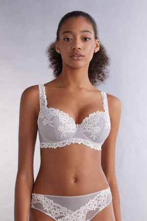 Women Intimissimi Pretty Flowers Sofia Balconette Bra Grey | 5813042-YI